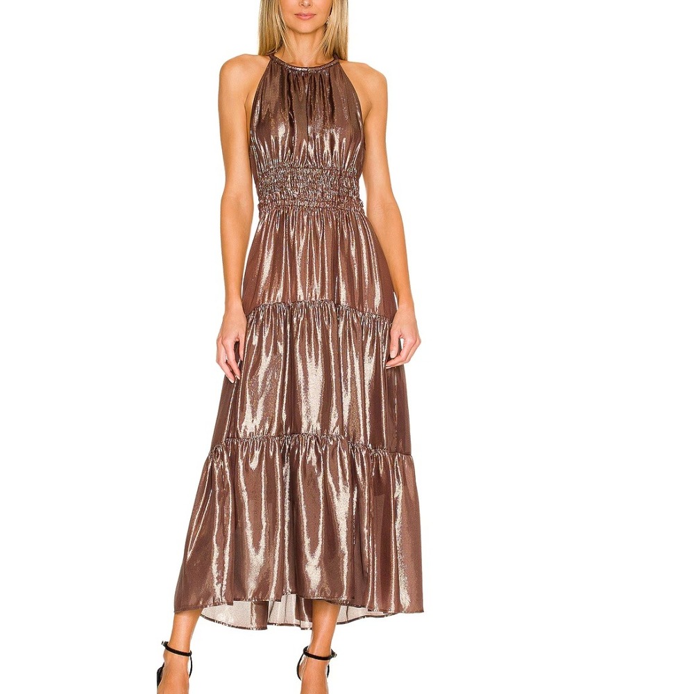 A.L.C. Delara Silk Blend Dress in Bitter Chocolate, Gold, & Silver Size 6